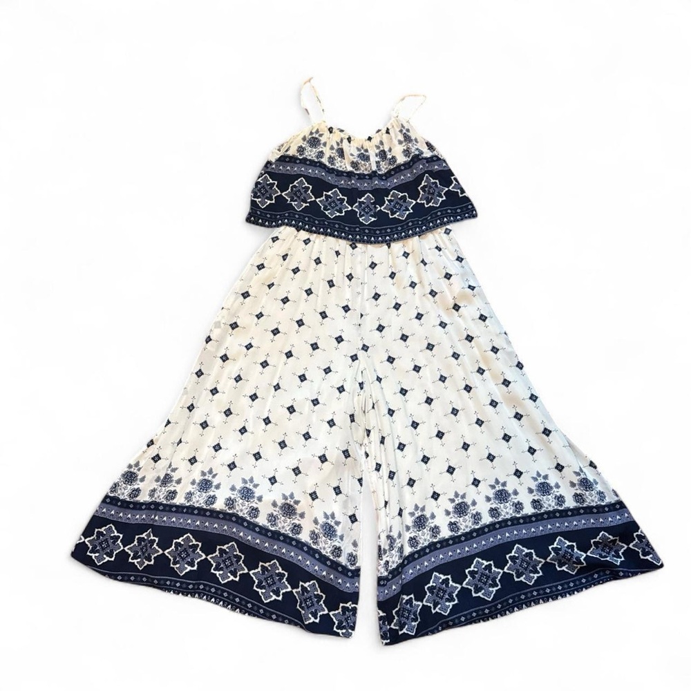 NWT Somedays Lovin Morning Tides Blue & White Wide Leg Flowy Jumpsuit — SMALL - Picture 4 of 6
